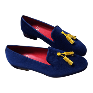 Royal Blue Velvet Loafers with Gold Tassels 10
